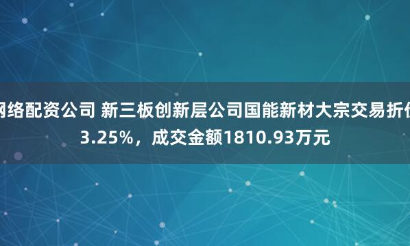 网络配资公司 新三板创新层公司国能新材大宗交易折价3.25%，成交金额1810.93万元